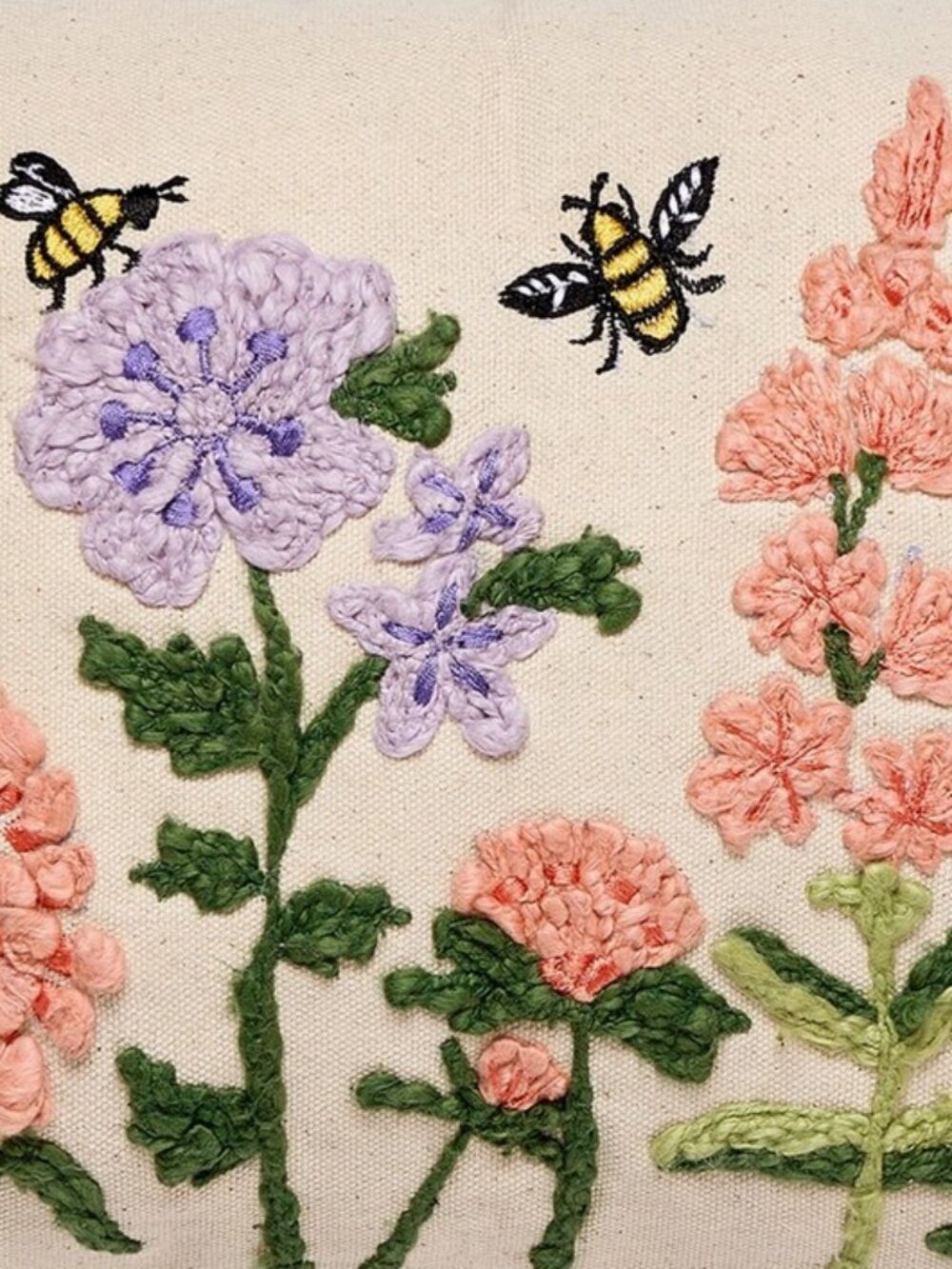 Floral Natural Field Embroidered Throw Pillow - Picture 3 of 4